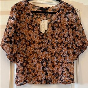 Sanctuary Floral Button-Up Blouse - Black and Orange
